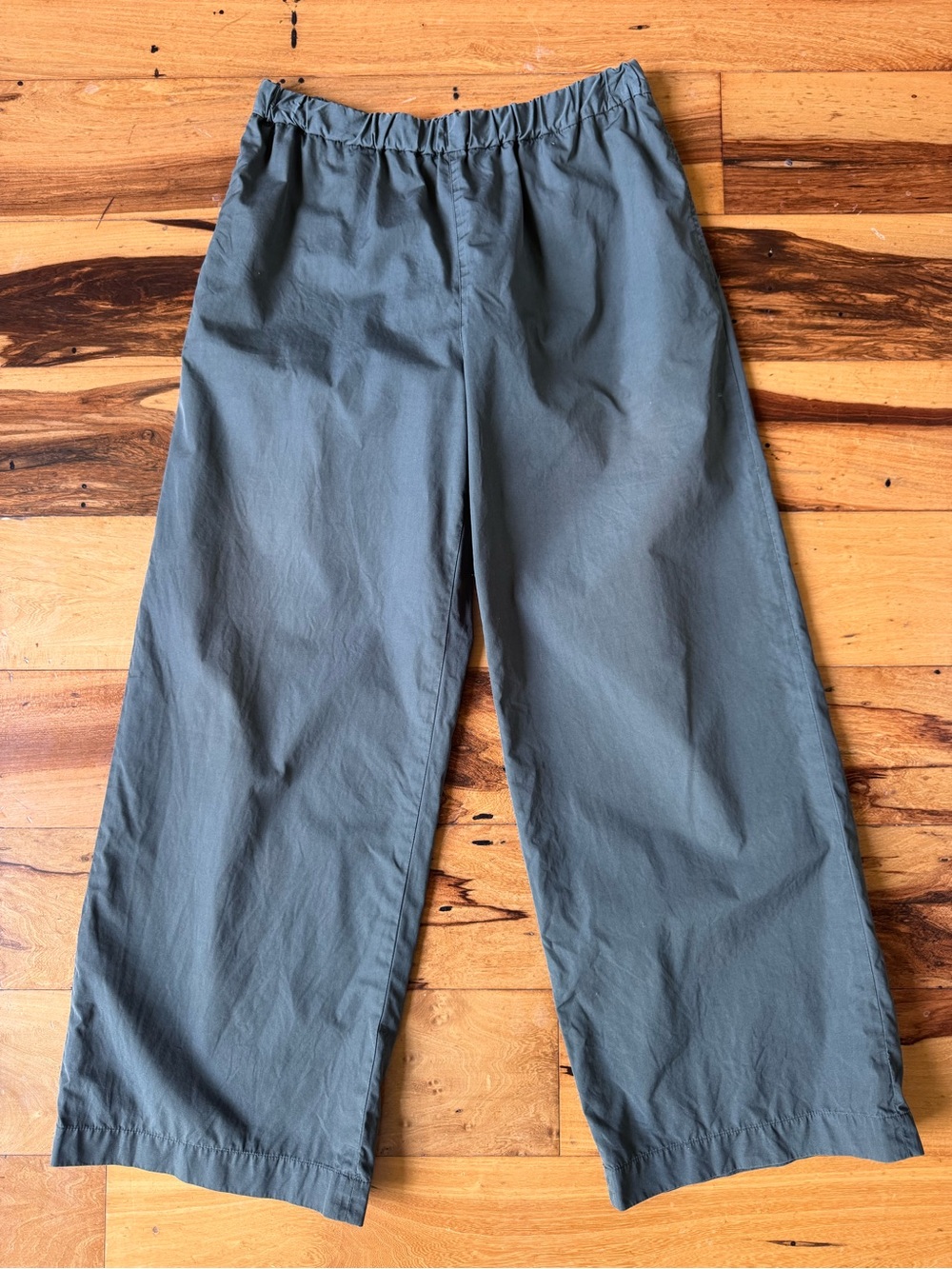 ASPESI Italian Pull-on Cotton Poplin Pants w/ Elastic Waist, Pockets Green Sz M